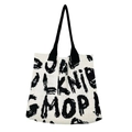 Knitted tote bag with black and white letter patterns shown in a centered front view - White Black