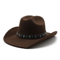 Classic dark brown felt cowboy hat with ethnic style turquoise and silver studded band - M (56-58cm) / Coffee