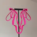 Magenta oversized woven ribbon earrings with silver needle and round white rhinestone - 3# Silver Pin - Pink (Ribbon Bow)