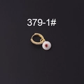 Pendiente de aro dorado con circonitas y colgante de ojo blanco con gema roja - Blanco (379-1#)