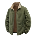 Giacca in pile da uomo verde oliva con fodera in sherpa calda e cerniera integrale - M / Verde Militare