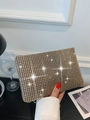Champagne gold rhinestone clutch bag for women featuring a sparkling rectangular design - Gold (Gold Chain)