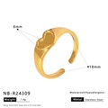 Macro detail of gold stainless steel heart ring with dimensions and weight specs - Glossy Heart Open Style (NB-R24309)