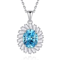 Floral S925 silver necklace with oval blue stone and rectangular accent crystals - Aqua