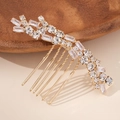 Elegant gold hair comb with clear crystals and zircons in an irregular vine design - Seven-Tooth Golden Vine (HS-J7078G)