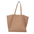 Minimalist beige large capacity tote bag in smooth leather finish for professional women - One Size / Khaki