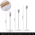 Three-piece set of white minimalist iron candle holders in varying heights for home decor - Large, Medium and Small Combination (6036) / White