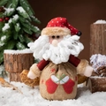 Handmade Santa Claus burlap drawstring gift bag with plush beard and red knit hat - Santa Claus