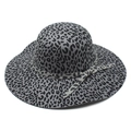 Grey leopard print wide brim wool felt jazz hat with stylish bow band for men and women - M (56-58cm) / Gray
