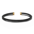 Black woven mesh open cuff bracelet with gold-tone metal tips and elastic cable design - Black Gold