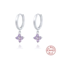 Detail of S925 sterling silver hoop earring with sparkling purple zircon flower petal - Silver with Purple Zirconia