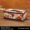 Porta fazzoletti in pelle stile british con rose e farfalle vintage e borchie retro - 4200-03 Farfalla e Rosa