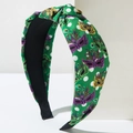 Cerchietto annodato verde a pois con stampe di maschere di carnevale per capelli chic - Verde
