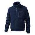Navy blue sherpa fleece jacket with stand collar and zipped chest pocket for men - S / Dark Blue