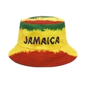 Jamaica vissershoed met rood geel groen tie-dye patroon en zwart tekstlogo - M (56-58cm) / Driekleur Rood Geel Groen (JAMAICA)