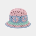 Handmade crochet bucket hat with hollow flower patterns in pink and mint green tones - One Size / Mixed Pink