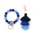 Portachiavi a bracciale con perle di silicone e nappa blu sfumata con anello oro - Blu