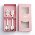 Christmas gift set of 2 stainless steel spoons with gingerbread man and snowman tops - Gingerbread Man + Snowman / Pink Gift Box 2-Piece Set / Silver