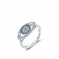 Bague oeil du mal en argent sterling S925 avec diamants pavés et pierres bleues - Taille US 5 / Style Classique Un Seul Oeil (RHR1390)