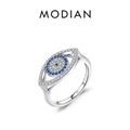S925 sterling silver evil eye ring featuring hollow pave diamonds and blue gemstones - US Size 5 / Classic Single Eye Style (RHR1390)