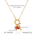 Golden stainless steel necklace with red bead heart pendant and spring clasp detail - Round Spring Clasp Red Bead Style (HC-N40552)