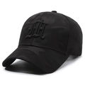 Casquette de baseball camouflage noir avec logo brodé en 3D au style tactique outdoor - Réglable / Noir avec broderie noire