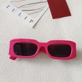 Chic rose pink rectangular frame sunglasses with black lenses and Y2K aesthetic style - Thick Rectangular Frame / Berry Rose Red