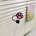 Pink cat paw silicone straw cover cap for 10mm straws compatible with Stanley cups - Black Pink Cat Paw / 10mm-Individual Package