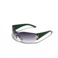 Y2K Randlose Shield Sonnenbrille mit grauen Verlaufsgläsern und silbernem Stern - Grüne Bügel / Verlaufs-Grau