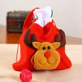 Christmas reindeer drawstring gift bag in red fabric with plush white trim - White Border Christmas Elk Bag