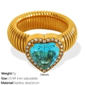 Golden stainless steel ring featuring a 14mm blue heart zircon with halo stone accents - US Size 8 / Gold with Sky Blue Zircon