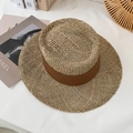 Flacher Strohhut in natürlichem Weizenfarben mit dunkelbraunem dekorativem Band - Erwachsene (56-58CM) / Kaffeebraun