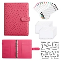 Rose red ostrich pattern A6 binder set with budget sheets and clear zipper pockets - A5 Rose Red (Luxury Set)