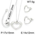 Three-piece silver hollow heart jewelry set with necklace and stud earrings in S925 steel - Silver 2-Piece Set (Necklace + Earrings)