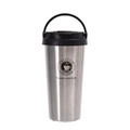 Silver 304 stainless steel insulated coffee mug with black handle lid and creative logo - 510ml / Handbag Style / Steel