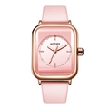 Elegant pink square quartz watch with rose gold case and comfortable silicone strap - Pink Dial Pink Band