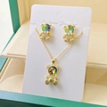 Golden bear jewelry set with colorful crystals including necklace and earrings - Gold Colorful Bear Set (S)