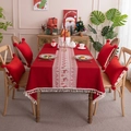 Nappe de Noël rouge avec motif de renne en jacquard et finitions à pompons blancs - 100x140cm / Rouge Foncé Renne + Gland