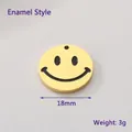 Golden stainless steel emoji smile charm with black enamel for DIY jewelry making - Enamel Style (KLJ6093-Z)