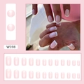 Minimalist Aurora French style square press-on nails set with pink base and white tips - W398 Aurora Nude (Glue Type)