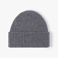 Unisex dark grey merino wool knit beanie featuring thick vertical ribbed texture - One Size / Dark Gray (23B042)