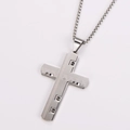 Close-up of silver cross pendant with wavy pattern and box chain necklace - With Chain / Steel