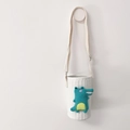 Quilted white fabric water bottle bag with green crocodile embroidery and beige strap - White/Crocodile