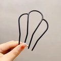 Minimalist black metal U-shaped hair fork pin with sleek fan-style shell structure - ABS / 4-Teeth Hair Fork D