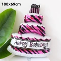Large three-tier zebra print birthday cake foil balloon for party decor, 100x69cm size - Pink 3-Layer Cake