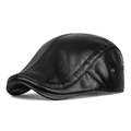Gorra tipo boina en cuero sintético negro con forro térmico y orejeras para invierno - Talla Única (56-60cm) / Negro