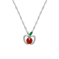 Elegante collana con pendente a mela in argento con pietra rossa e foglia verde - Collana Colibrì con Catena / Argento
