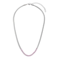 Silver snake chain necklace featuring elegant pink zircon gemstones in 18K gold plating - Round Snake Chain Patchwork / Silver Spliced Pink Zircon