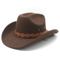 Sombrero vaquero western marrón oscuro de fieltro de lana con banda de cuero trenzado fino - M (56-58cm) / Marrón