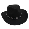 Dettaglio cappello fedora in feltro nero con tesa larga e fascia con borchie metalliche - Nero (Decorazione Fibbia in Metallo)